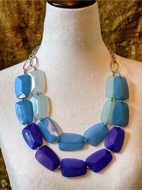 Double Strand Blue & Purple Statement Necklace